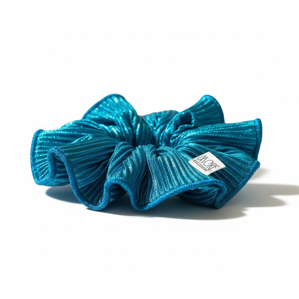 Scrunchie Plisado Ribete Turquesa Brillante