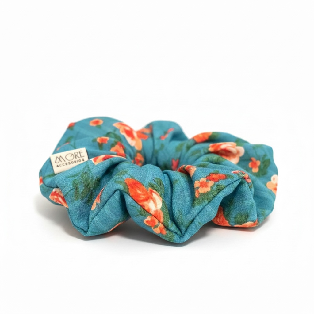 Scrunchie Chiffon Turquesa Floral